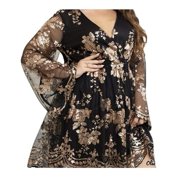 SHEIN Black and Gold Floral Mini Dress - Picture 1 of 5